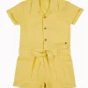 Gini And Jony Girls Yellow Solid Cotton Dungaree Half Sleeves
