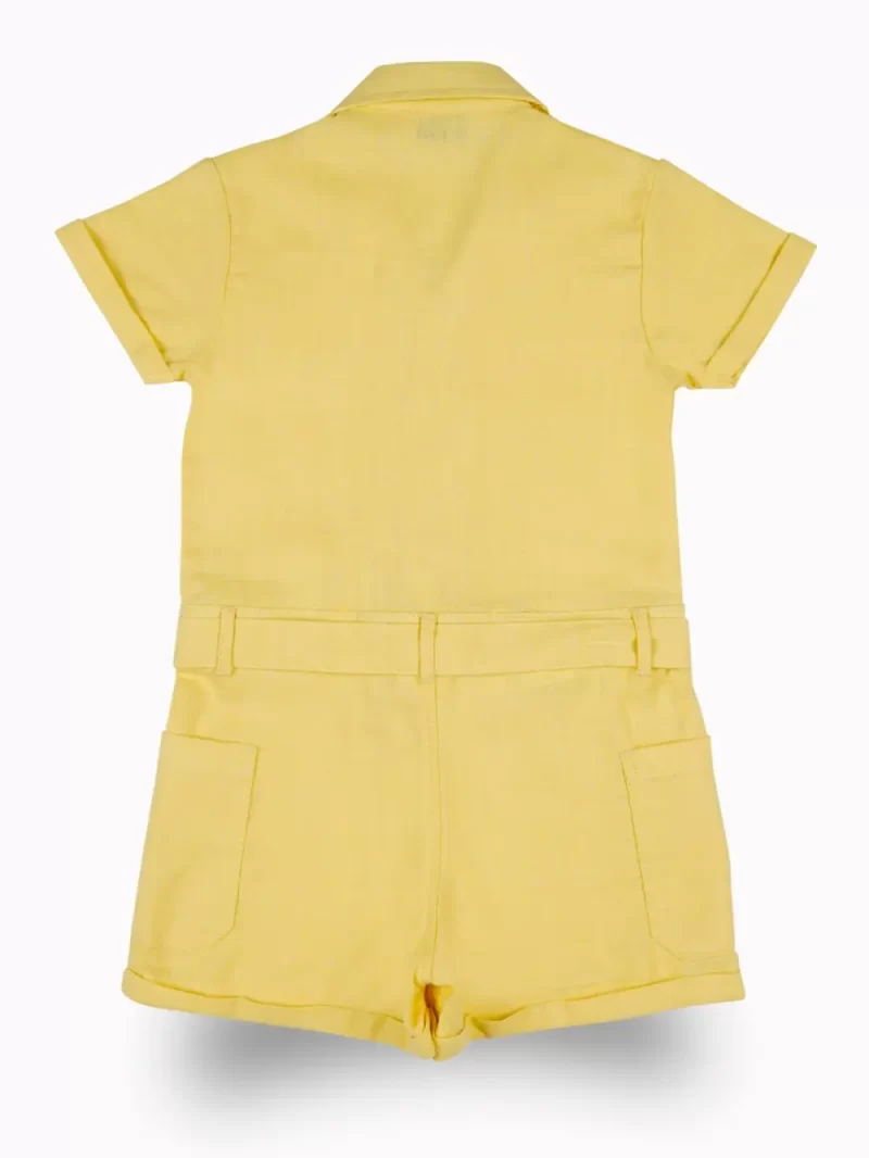 Gini And Jony Girls Yellow Solid Cotton Dungaree Half Sleeves