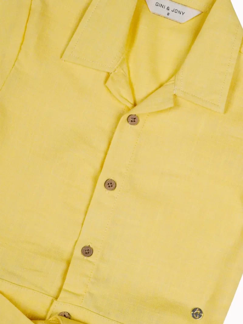 Gini And Jony Girls Yellow Solid Cotton Dungaree Half Sleeves