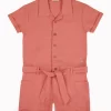 Gini And Jony Girls Peach Solid Cotton Playsuit Half Sleeves
