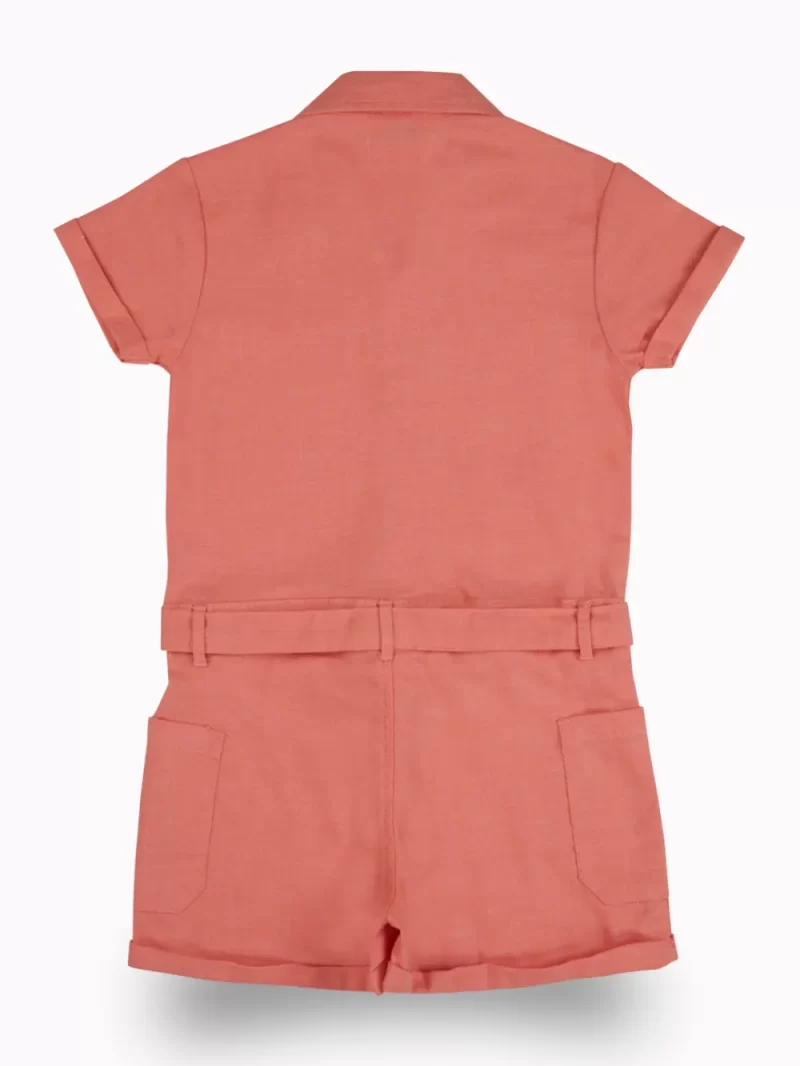 Gini And Jony Girls Peach Solid Cotton Playsuit Half Sleeves