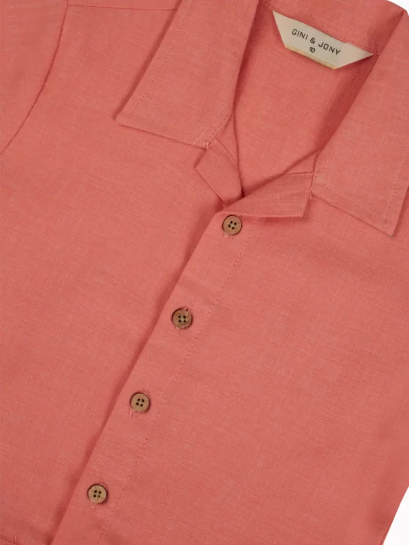 Gini And Jony Girls Peach Solid Cotton Playsuit Half Sleeves