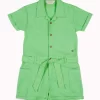 Gini And Jony Girls Green Solid Cotton Dungaree Half Sleeves