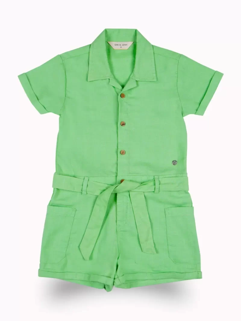 Gini And Jony Girls Green Solid Cotton Dungaree Half Sleeves