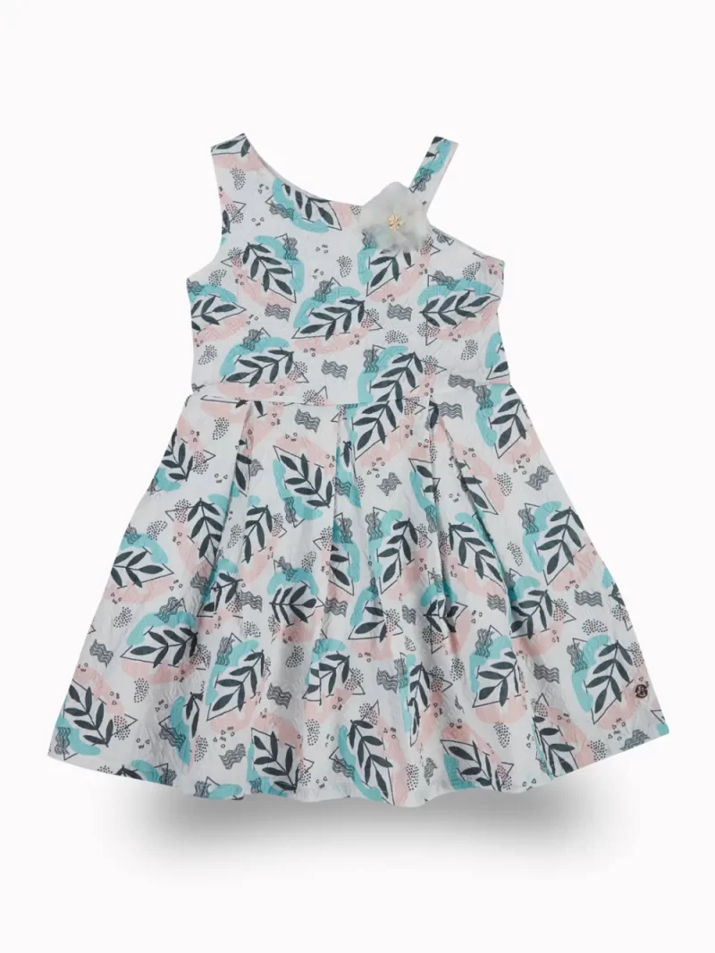 Gini And Jony Girls Blue Tropical Print Cotton Dress Sleeveless