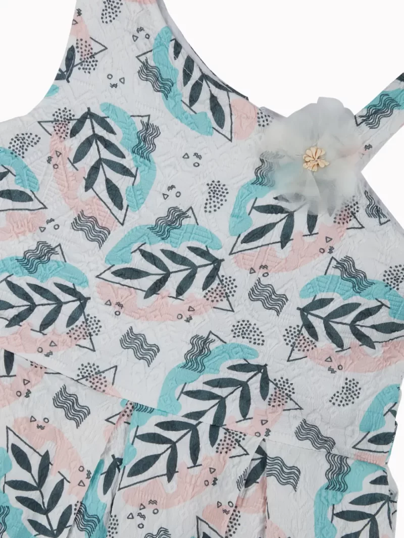 Gini And Jony Girls Blue Tropical Print Cotton Dress Sleeveless