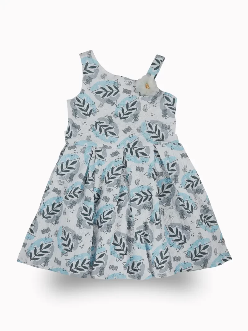Gini And Jony Girls Blue Tropical Print Cotton Dress Sleeveless