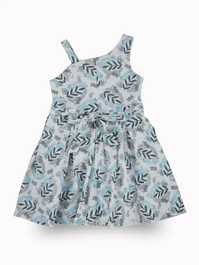 Gini And Jony Girls Blue Tropical Print Cotton Dress Sleeveless