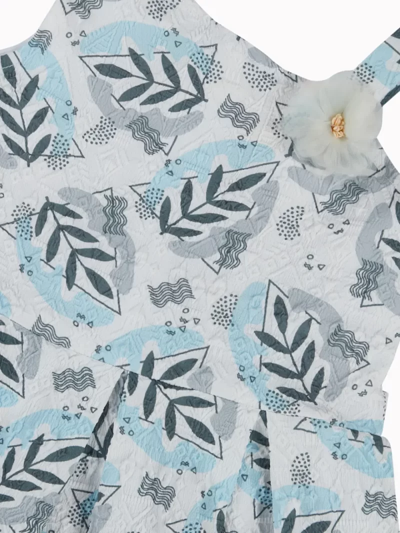 Gini And Jony Girls Blue Tropical Print Cotton Dress Sleeveless