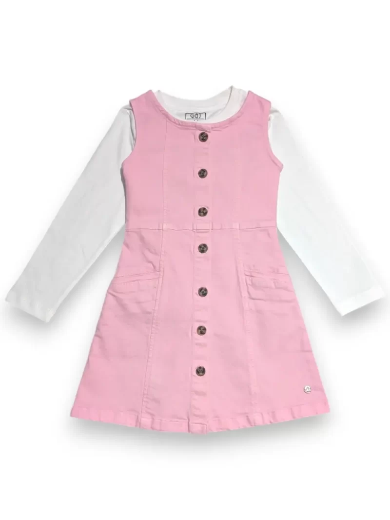 Gini And Jony Girls Pink Solid Denim Dungaree Full Sleeves