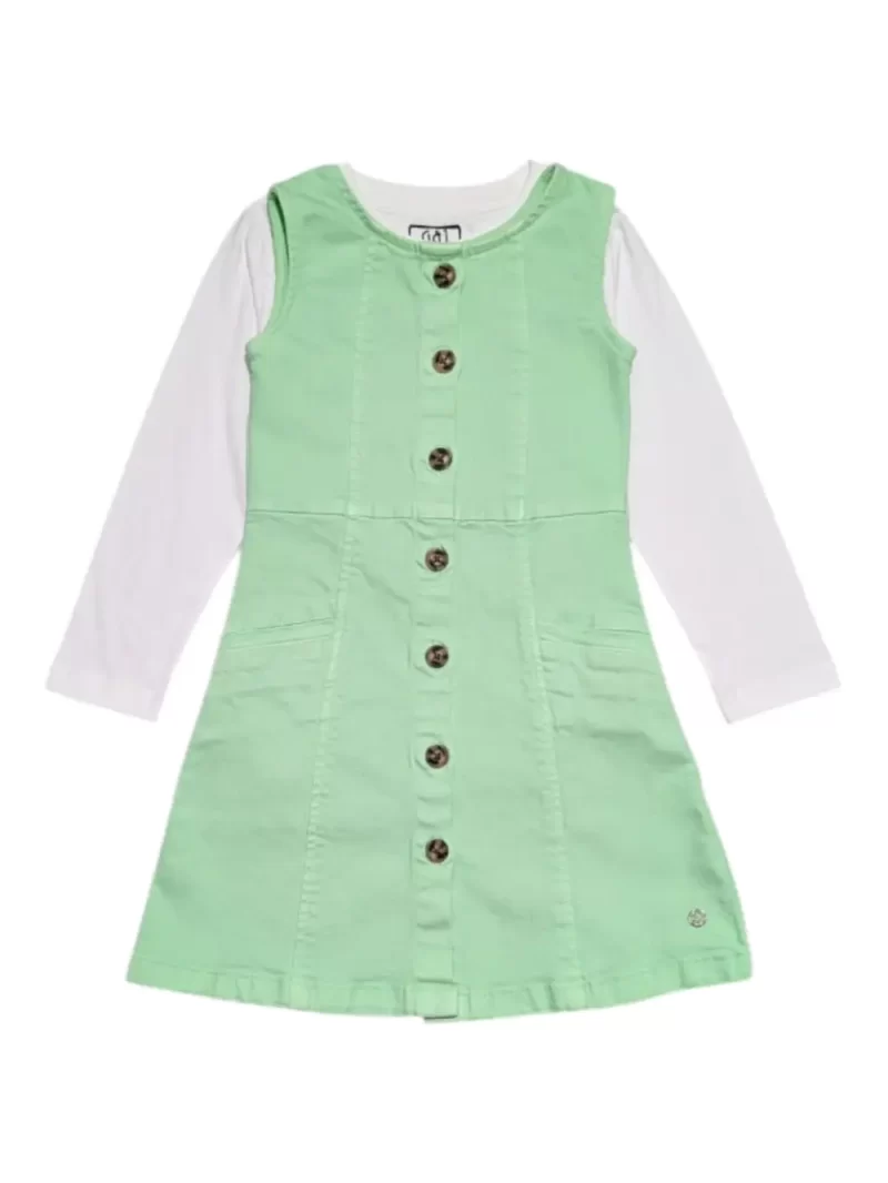 Gini And Jony Girls Blue Solid Denim Dungaree Full Sleeves