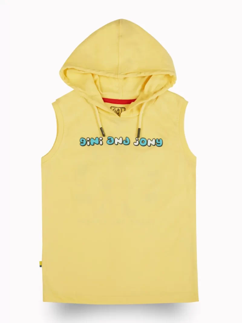 Gini And Jony Boys Yellow Graphic Print Cotton Sando Sleeveless