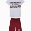 Gini And Jony Boys Maroon Tropical Print Cotton Co-Ordinate Half Sleeves