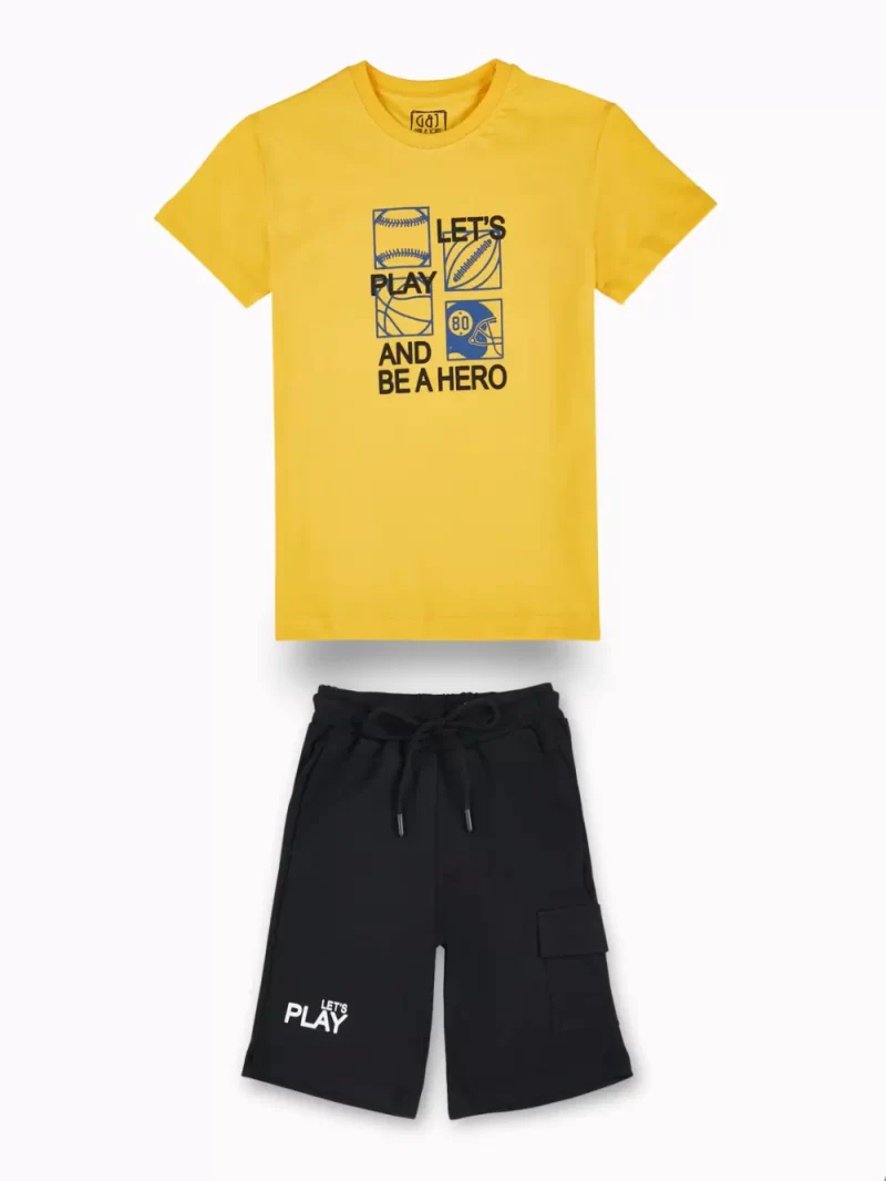 Gini And Jony Boys Yellow Graphic Print Cotton Co-Ordinate Half Sleeves