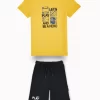 Gini And Jony Boys Yellow Graphic Print Cotton Co-Ordinate Half Sleeves