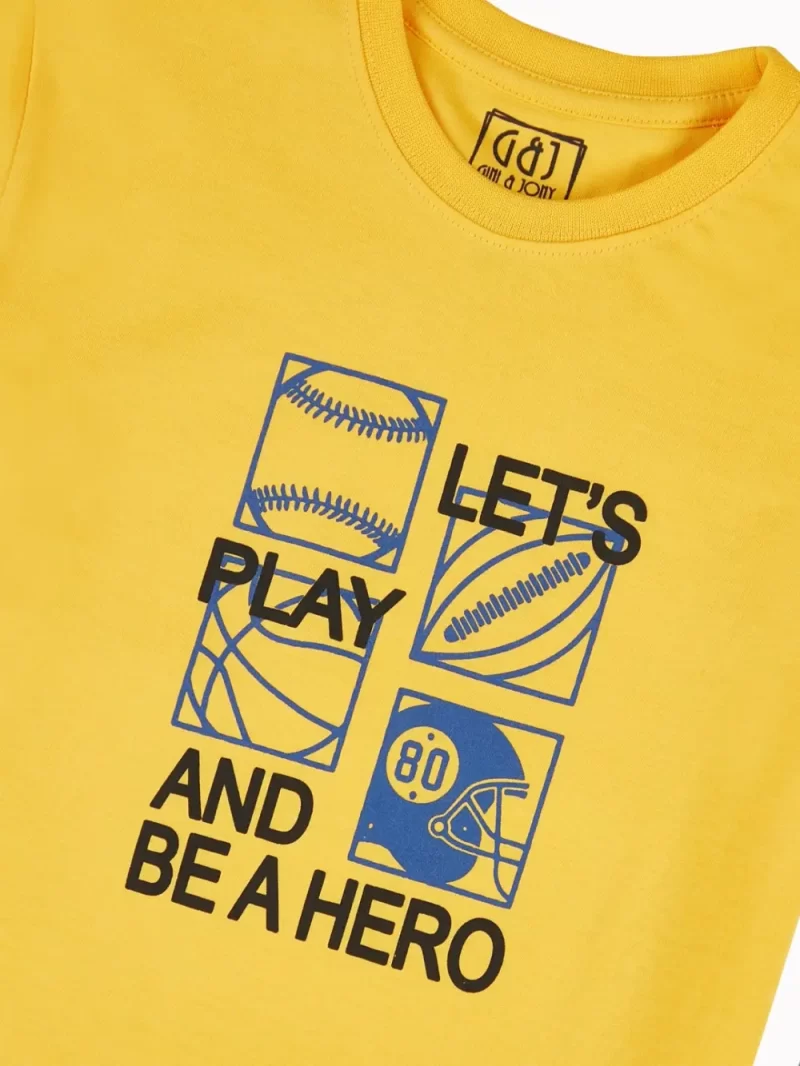 Gini And Jony Boys Yellow Graphic Print Cotton Co-Ordinate Half Sleeves
