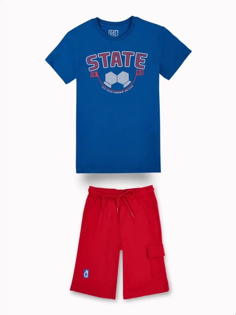 Gini And Jony Boys Red Graphic Print Cotton Co-Ordinate Half Sleeves