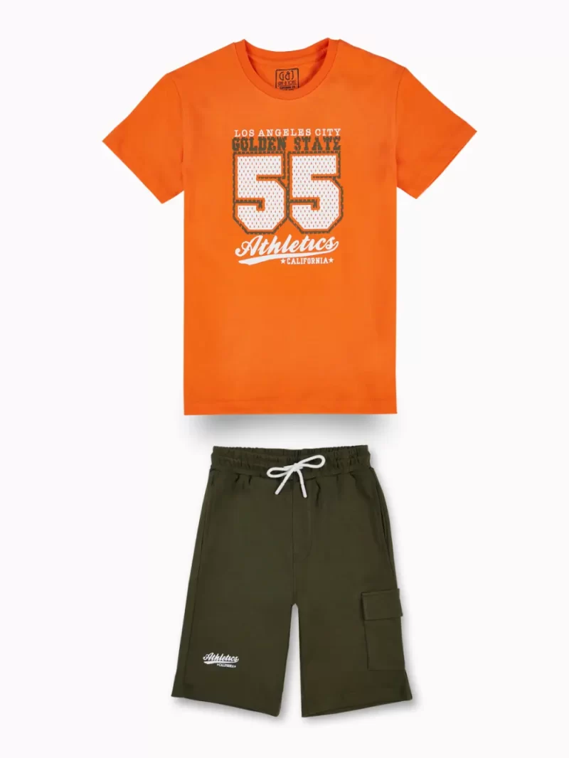 Gini And Jony Boys Orange Typographic Print Cotton Co-Ordinate Half Sleeves