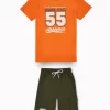 Gini And Jony Boys Orange Typographic Print Cotton Co-Ordinate Half Sleeves