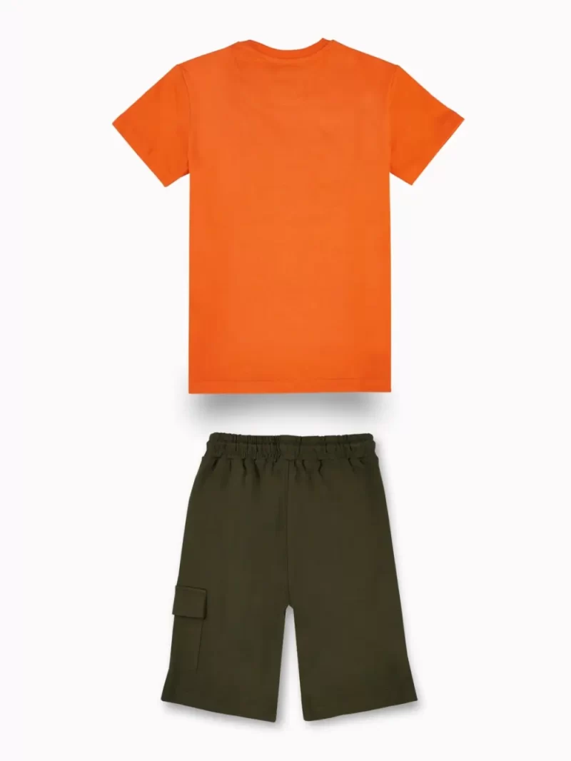 Gini And Jony Boys Orange Typographic Print Cotton Co-Ordinate Half Sleeves