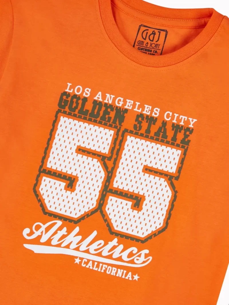 Gini And Jony Boys Orange Typographic Print Cotton Co-Ordinate Half Sleeves