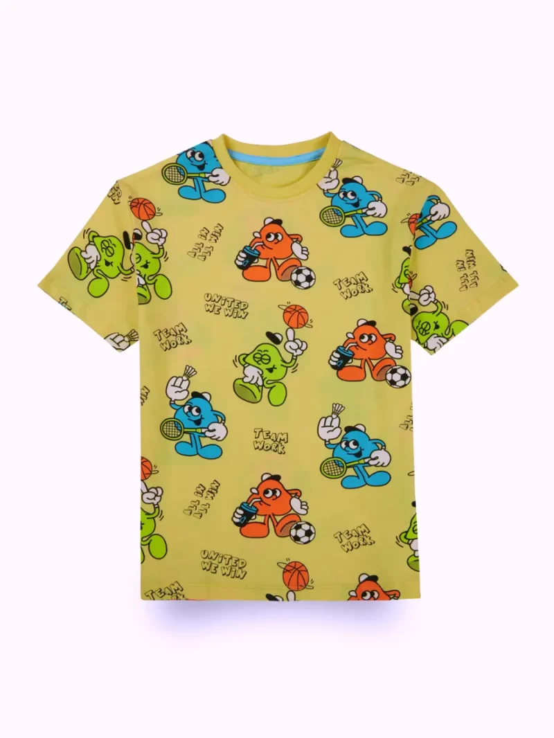 Gini And Jony Boys Yellow Conversational Print Cotton T-Shirt Half Sleeves
