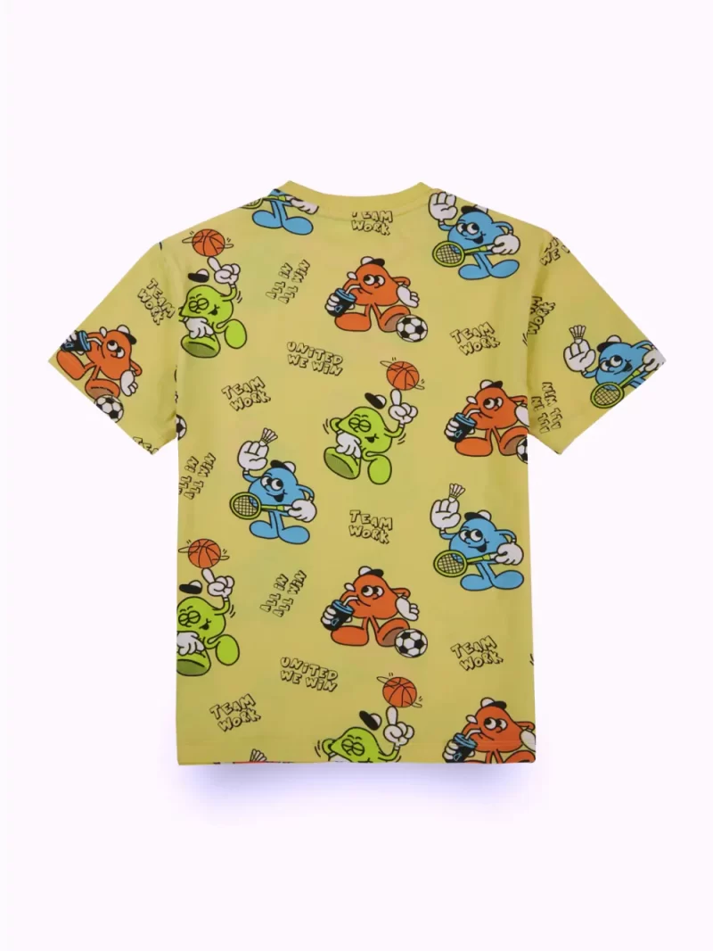 Gini And Jony Boys Yellow Conversational Print Cotton T-Shirt Half Sleeves