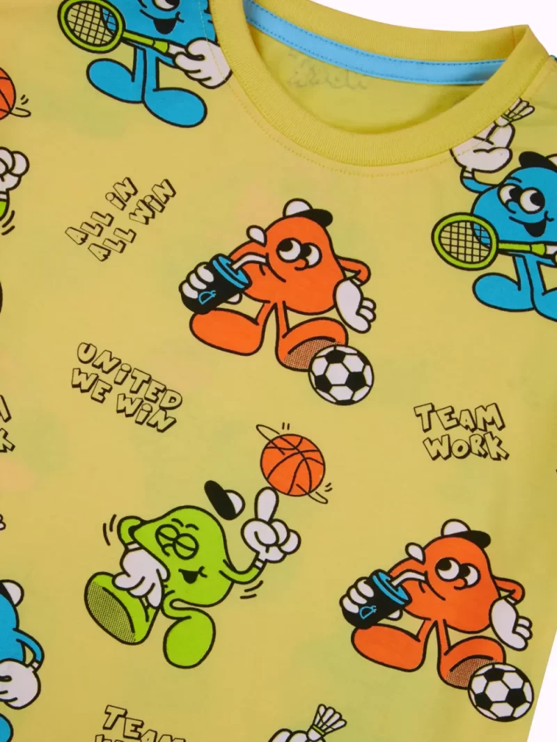 Gini And Jony Boys Yellow Conversational Print Cotton T-Shirt Half Sleeves