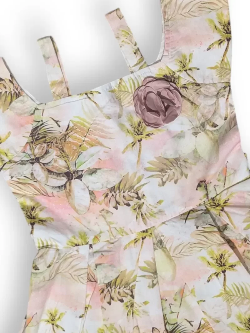 Gini And Jony Girls Pink Tropical Print Cotton Dress Half Sleeves