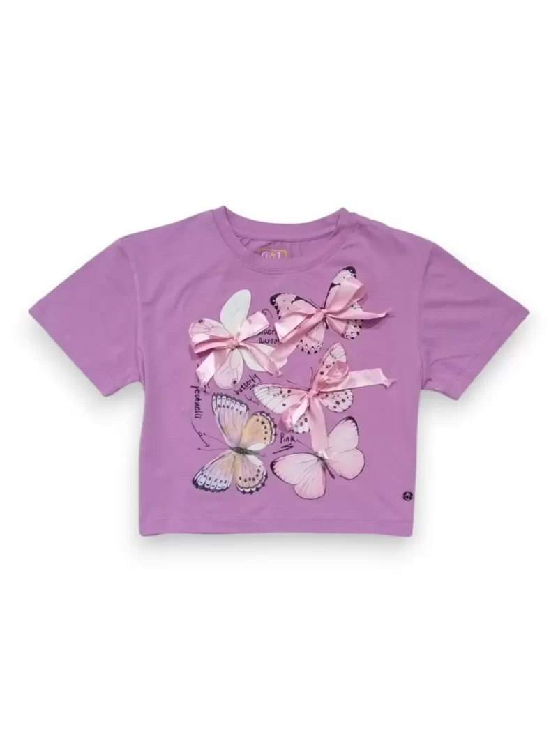 Gini And Jony Girls Purple Applique Cotton Knits Top Half Sleeves 13-14 Years