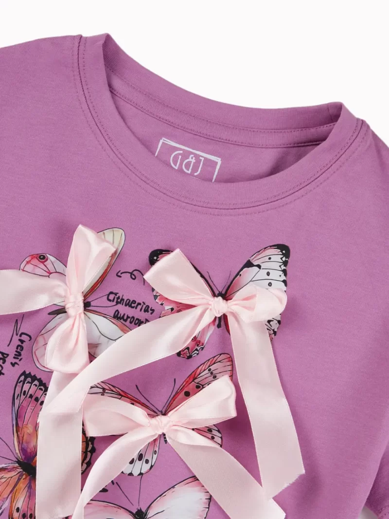 Gini And Jony Girls Purple Applique Cotton Knits Top Half Sleeves 13-14 Years