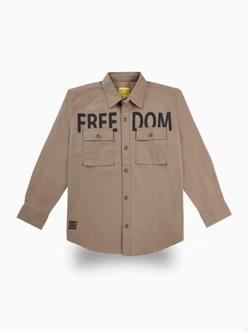 Gini And Jony Boys Brown Typographic Print Cotton Shirt Full Sleeves