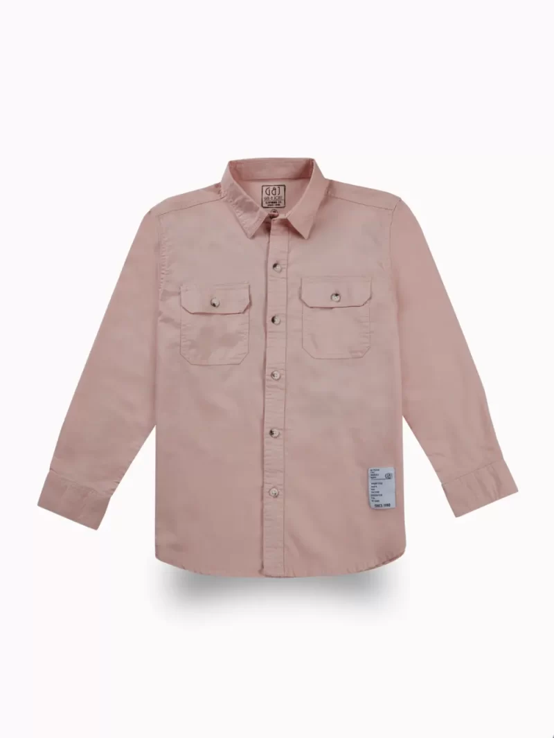 Gini And Jony Boys Light Pink Typographic Print Cotton Shirt Full Sleeves