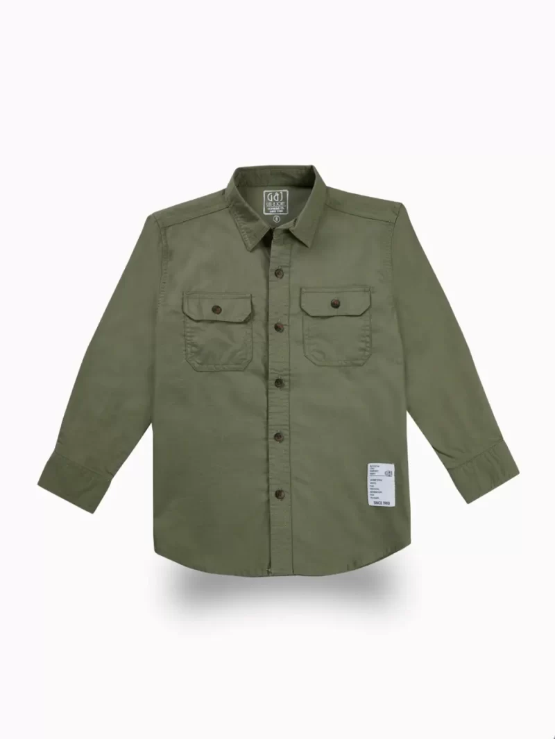 Gini And Jony Boys Green Typographic Print Cotton Shirt Full Sleeves