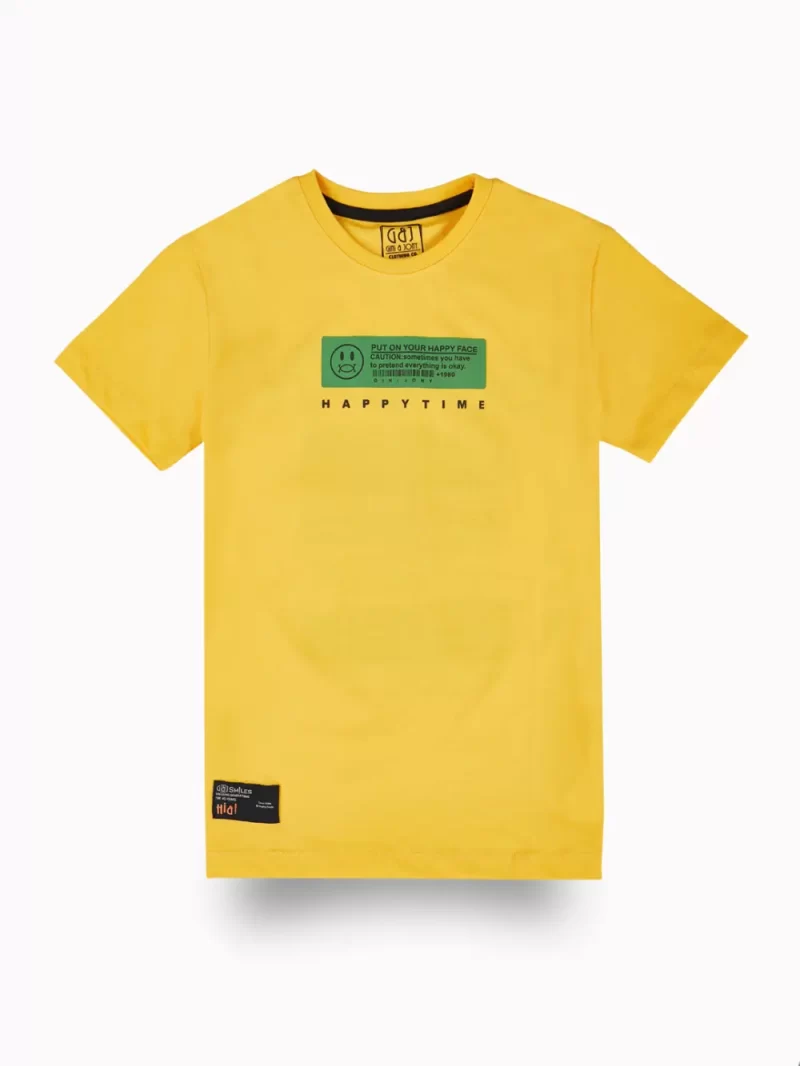 Gini And Jony Boys Yellow Graphic Print Cotton T-Shirt Half Sleeves
