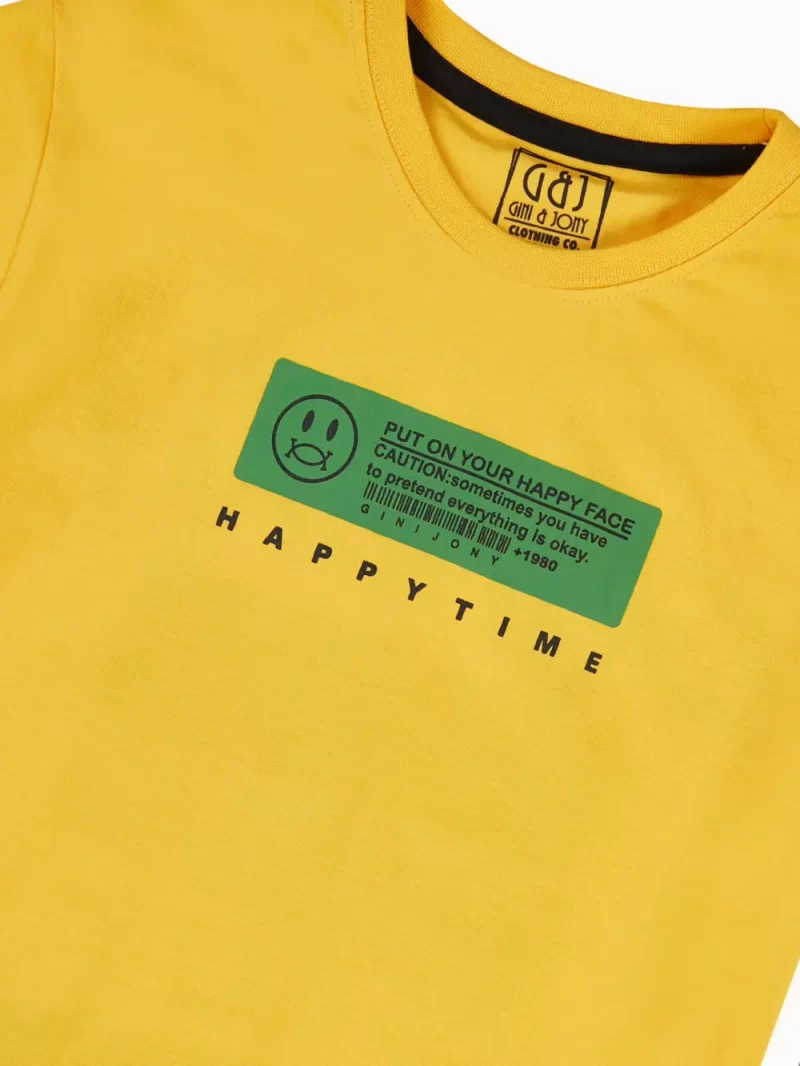 Gini And Jony Boys Yellow Graphic Print Cotton T-Shirt Half Sleeves