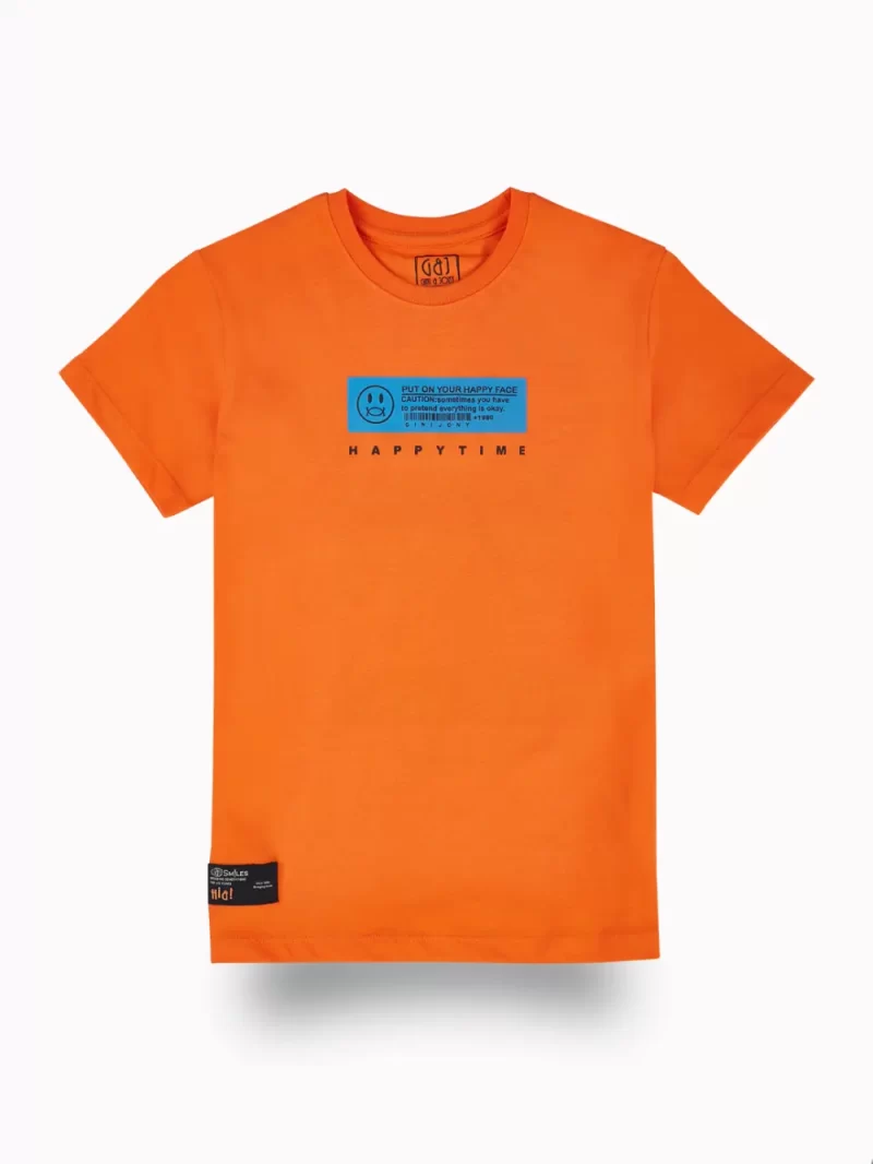 Gini And Jony Boys Orange Typographic Print Cotton T-Shirt Half Sleeves