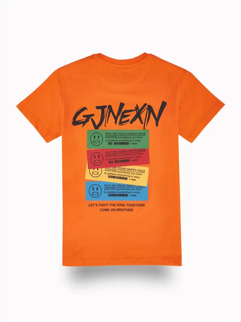 Gini And Jony Boys Orange Typographic Print Cotton T-Shirt Half Sleeves