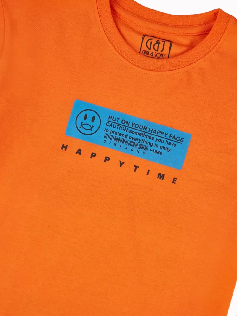 Gini And Jony Boys Orange Typographic Print Cotton T-Shirt Half Sleeves