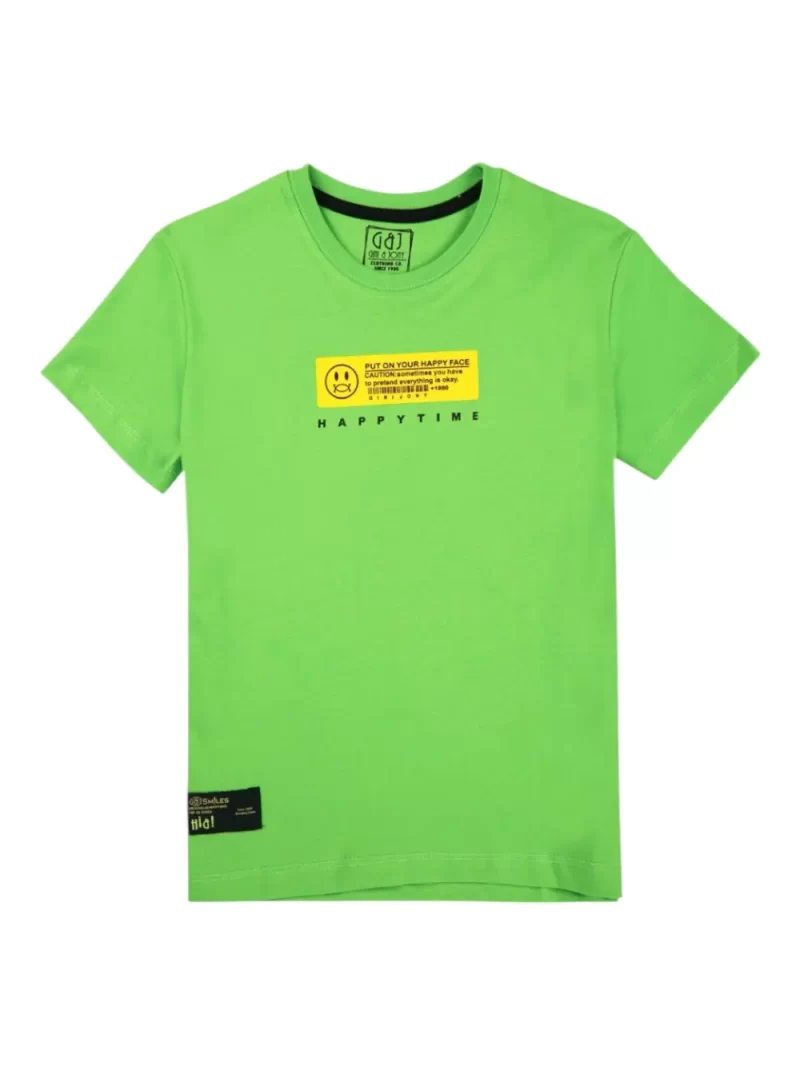 Gini And Jony Boys Green Typographic Print Cotton T-Shirt Half Sleeves
