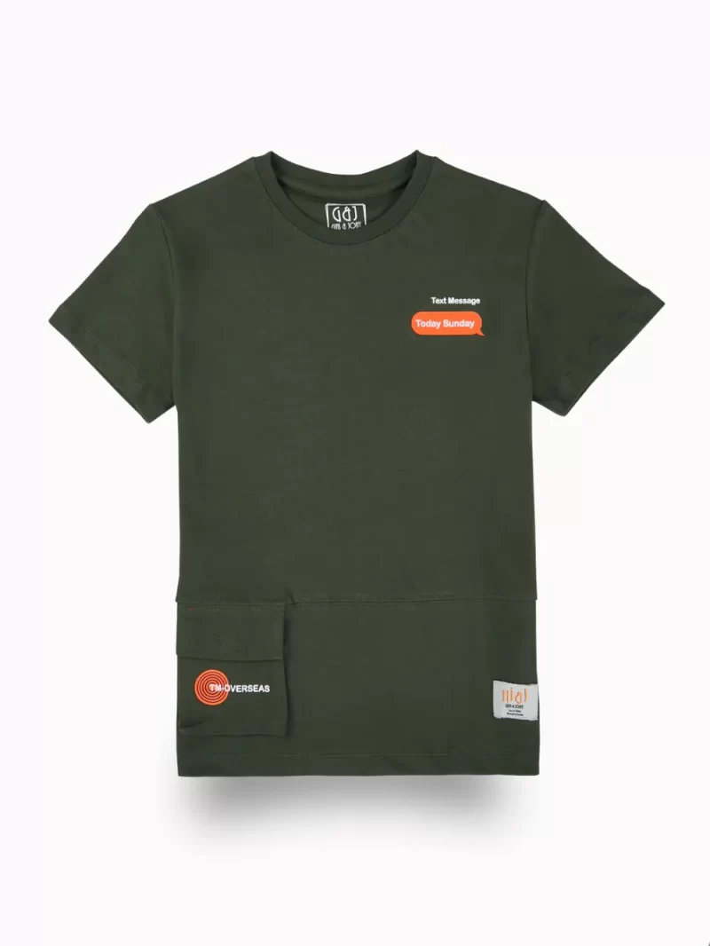 Gini And Jony Boys Olive Typographic Print Cotton T-Shirt Half Sleeves