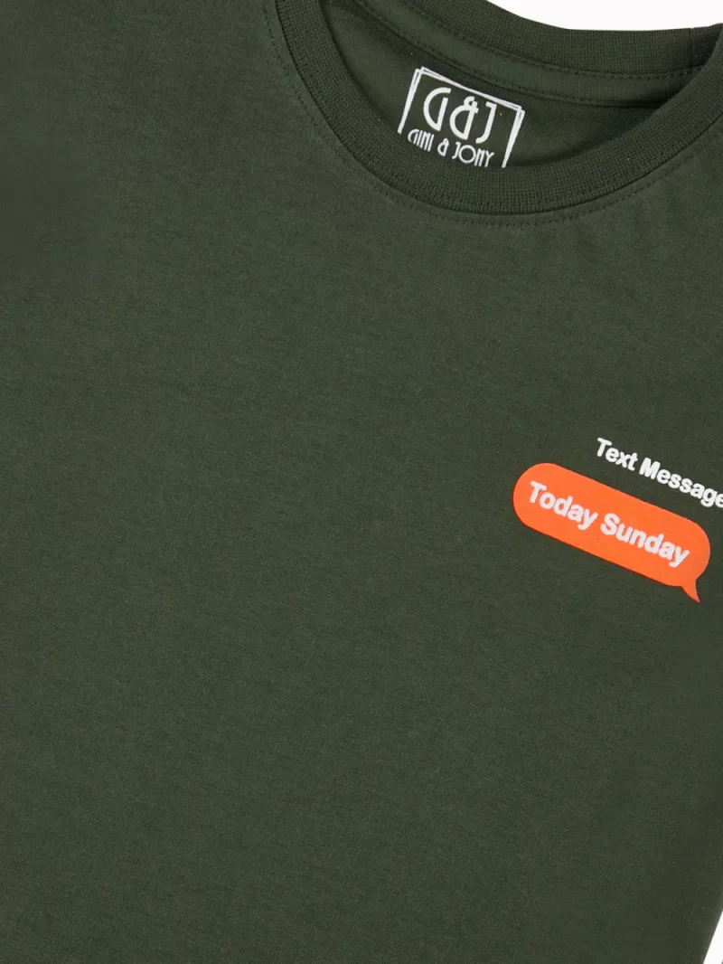 Gini And Jony Boys Olive Typographic Print Cotton T-Shirt Half Sleeves