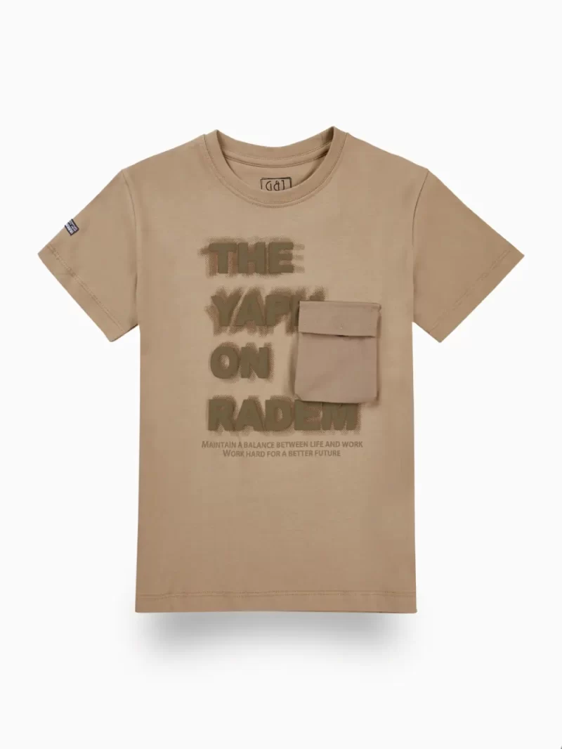 Gini And Jony Boys Brown Typographic Print Cotton T-Shirt Half Sleeves