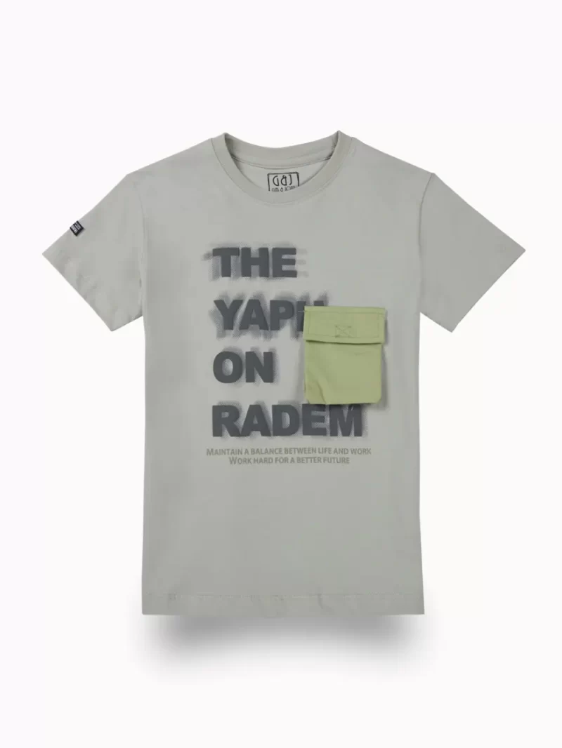 Gini And Jony Boys Grey Typographic Print Cotton T-Shirt Half Sleeves