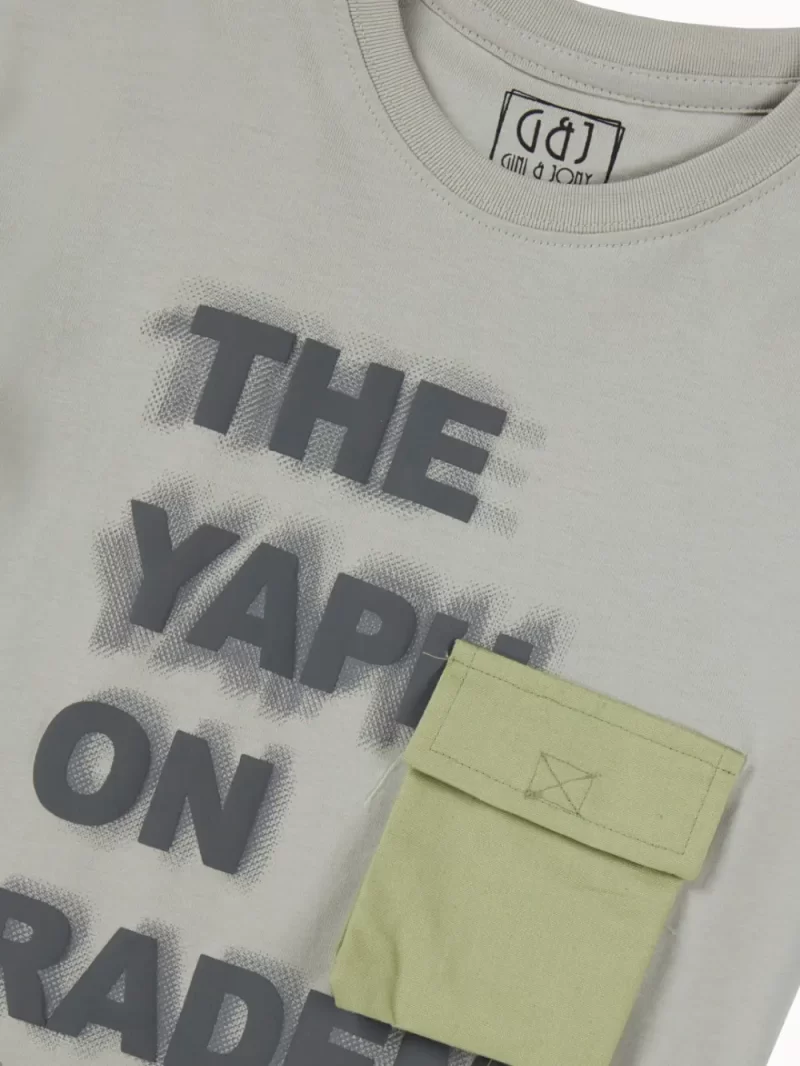 Gini And Jony Boys Grey Typographic Print Cotton T-Shirt Half Sleeves