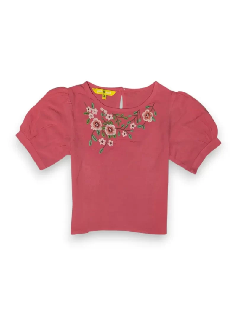Gini And Jony Girls Red Embroidery Cotton Woven Top Full Sleeves 9-10 Years
