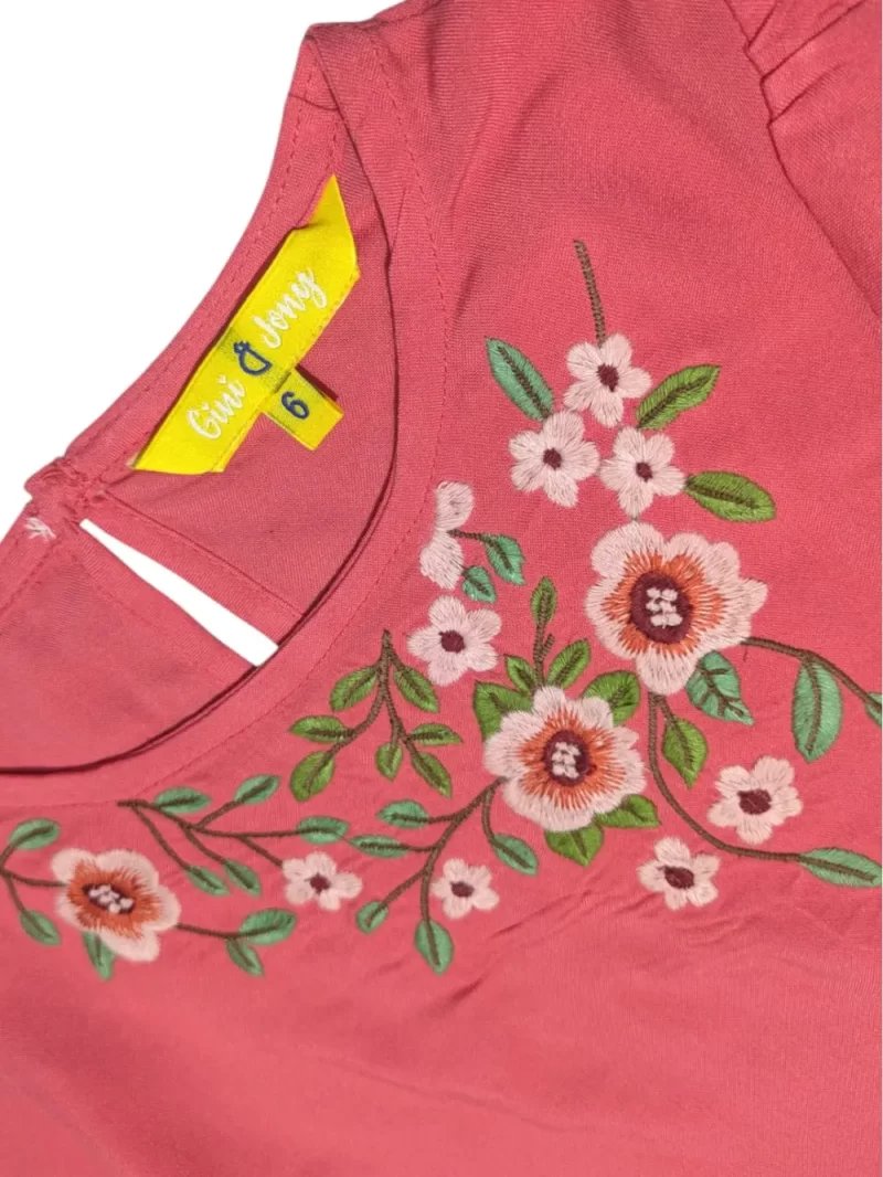 Gini And Jony Girls Red Embroidery Cotton Woven Top Full Sleeves 9-10 Years