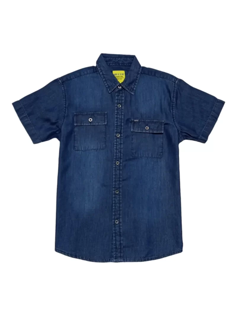 Gini And Jony Boys Blue Embroidery Denim Shirt Half Sleeves