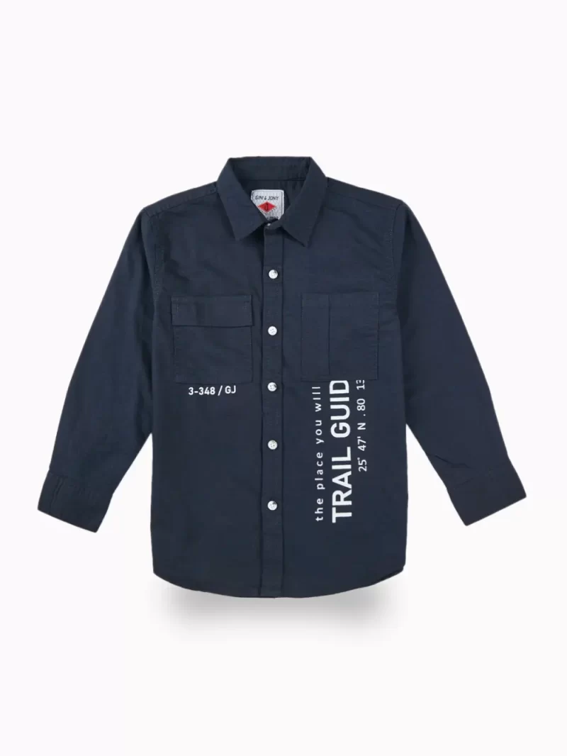 Gini And Jony Boys Navy Blue Typographic Print Cotton Shirt Full Sleeves