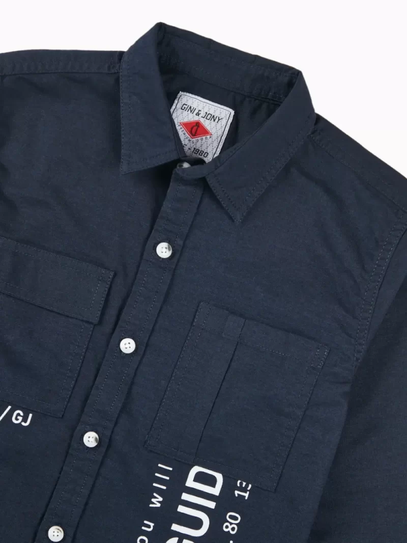 Gini And Jony Boys Navy Blue Typographic Print Cotton Shirt Full Sleeves